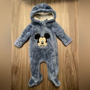 Disney Cozy Mickey Mouse Blue hooded footie size 3/6M-NWOT